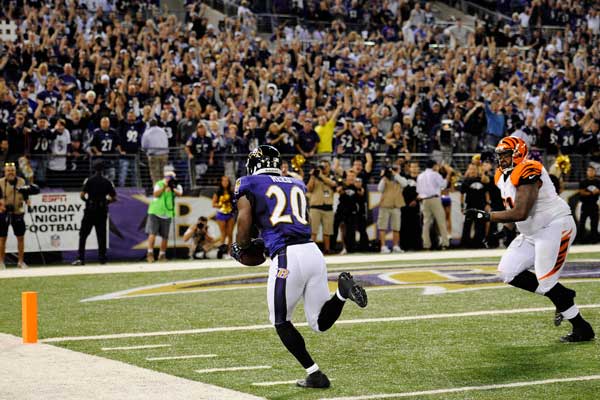 Ed Reed returning his interception along the sideline