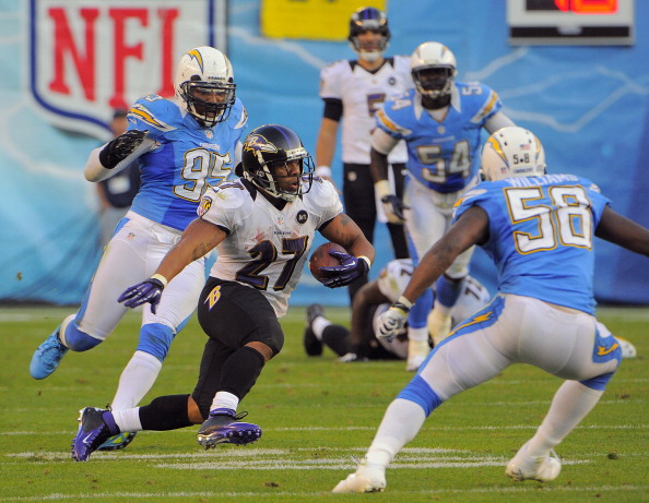 Ray Rice keeping the drive alive on a 4th & 29 in the fourth quarter